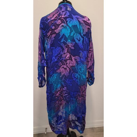 VTG Silk Duster Kimono Jacket Floral Made in USA S/M Soft Goth Luxury Boho - Picture 4 of 6